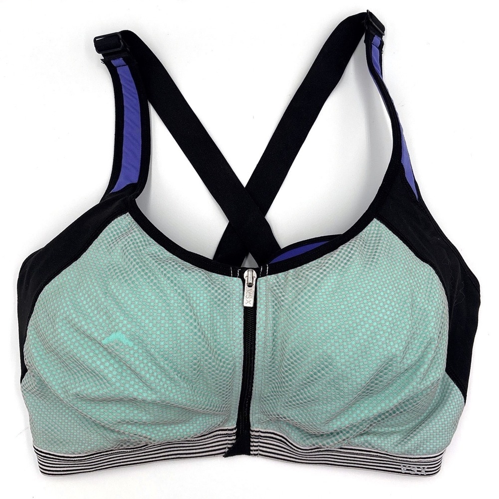 VSX Sport Front Zip Sports Bra 34DDD Mint Green Athletic High Impact Racerback